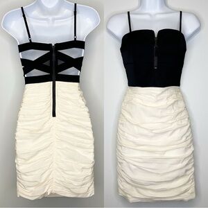 Alice + Olivia Black & Cream Ruched Criss Cross Cut Out Mini Dress Women’s 2